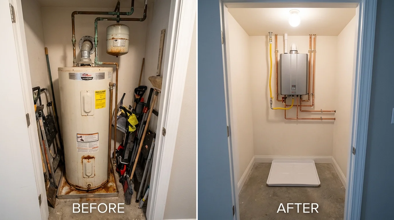 Tank water heater versus wall-mounted tankless unit comparison for Nunda, NY homeowners