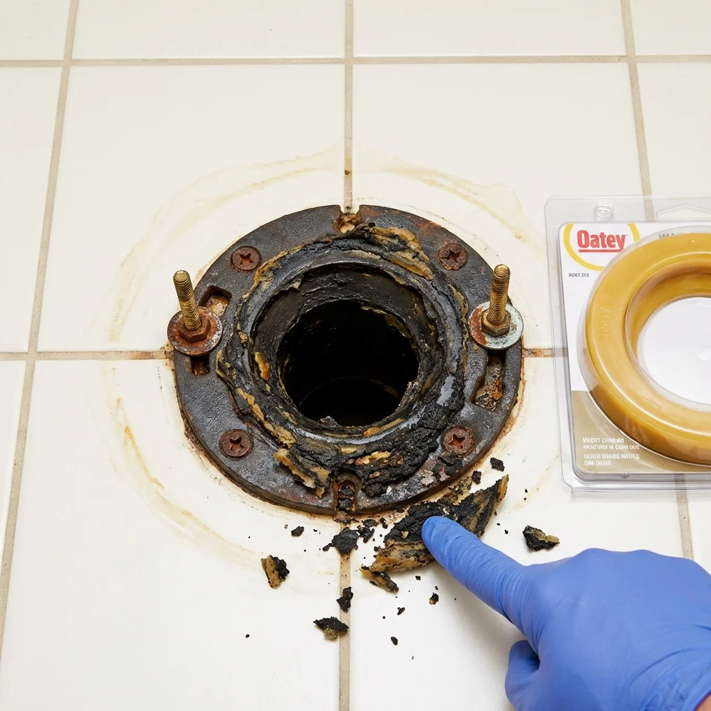 Failed wax ring showing water seepage at the base of a toilet in a Nunda, NY home