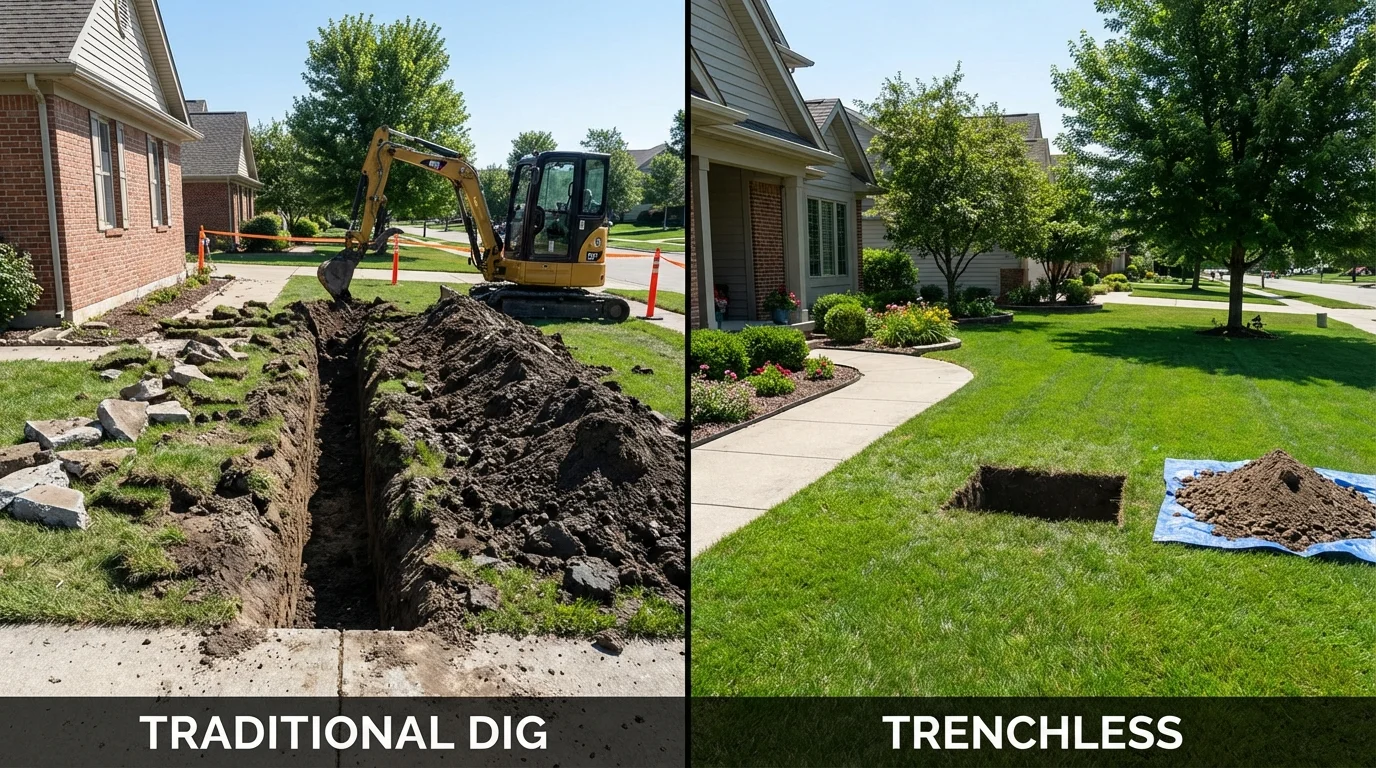 Trenchless sewer repair with minimal yard damage versus traditional excavation in Nunda, NY